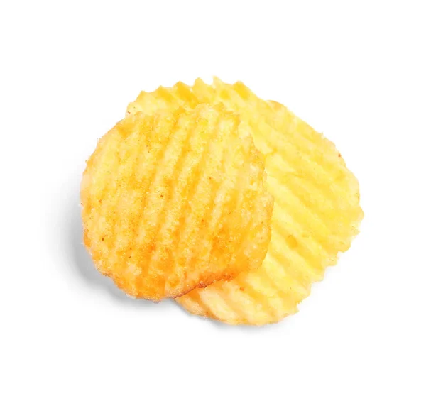 Lekkere Gerimpelde Potato Chips Witte Achtergrond — Stockfoto