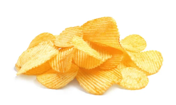 Tasty Ridged Potato Chips White Background — Stock Photo, Image