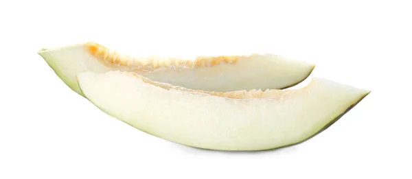 Nakrájené Sladké Čerstvé Meloun Izolované Bílém — Stock fotografie