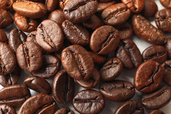 Rostade Kaffe Bönor Som Bakgrund Ovanifrån — Stockfoto