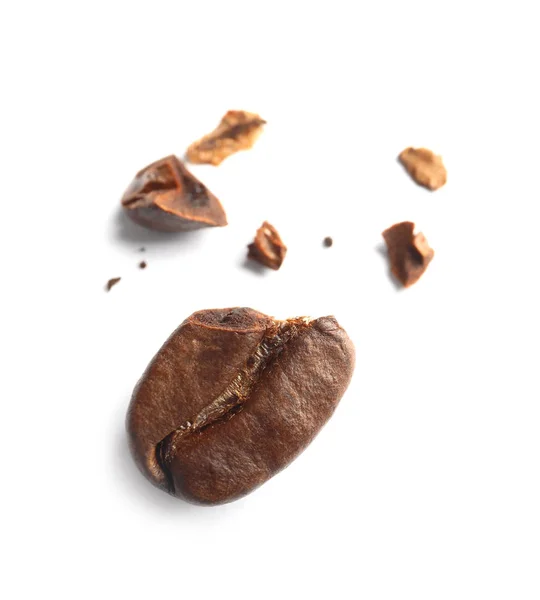 Gemalen Koffie Bean Witte Achtergrond Bovenaanzicht — Stockfoto