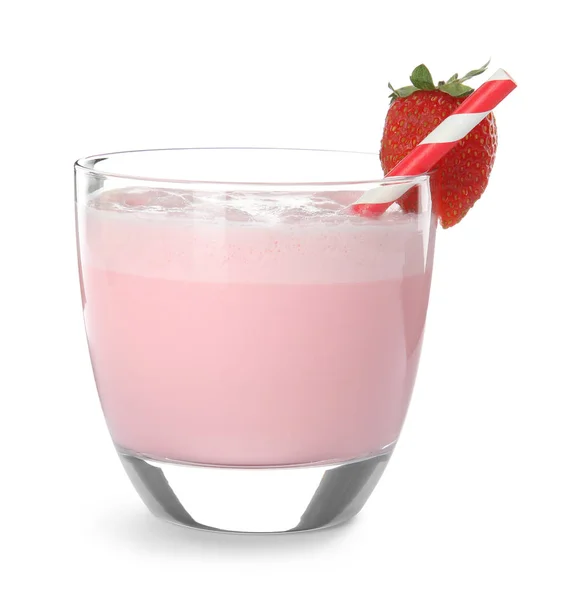 Glas Lekkere Milkshake Witte Achtergrond — Stockfoto