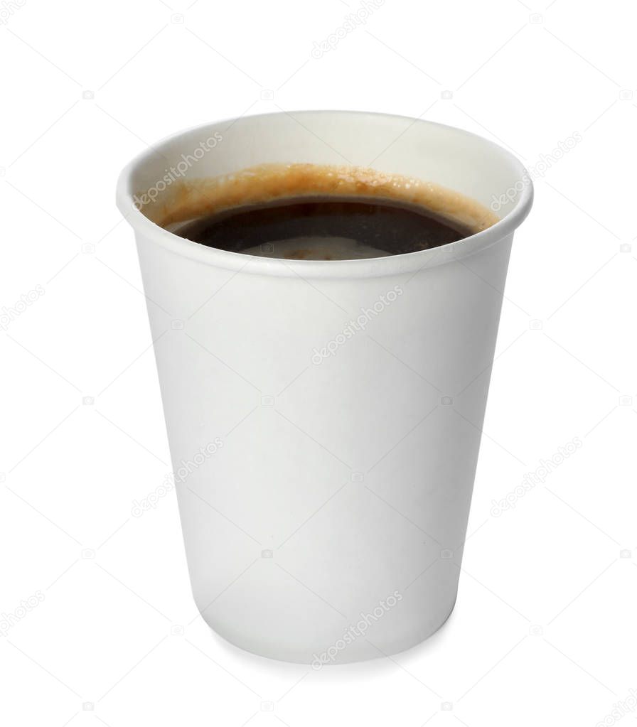 Takeaway paper coffee cup isolated on white