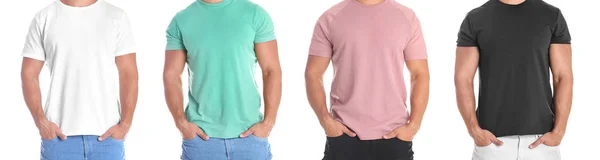 Ensemble Avec Homme Dans Différents Shirts Vierges Colorés Sur Fond — Photo