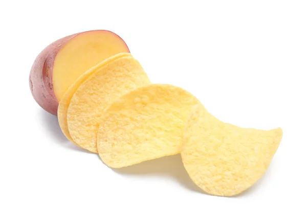 Raw Potato Tasty Chips White Background — Stock Photo, Image