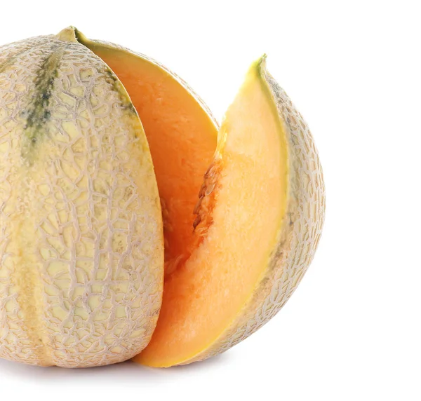 Skivad Välsmakande Mogen Melon Vit Bakgrund — Stockfoto