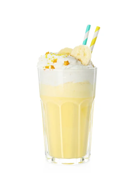 Glass Tasty Milk Shake White Background — Stock Photo, Image