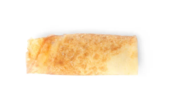 Savoureux Rouleau Crêpe Mince Sur Fond Blanc Vue Dessus — Photo