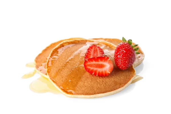 Pancake Lezat Dengan Sirup Maple Dan Berry Segar Pada Latar — Stok Foto