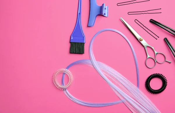 Επίπεδη Lay Σύνθεση Μαλλιά Salon Εργαλεία Για Χρώμα Φόντου — Φωτογραφία Αρχείου