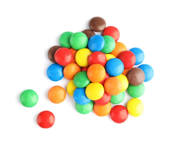 Tasty Colorful Candies White Background Top View — Stock Photo, Image