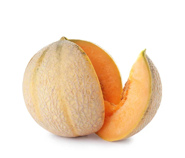 Skivad Välsmakande Mogen Melon Vit Bakgrund — Stockfoto