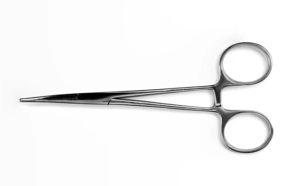 Surgical Forceps White Background Top View Medical Tool — Stock Photo, Image