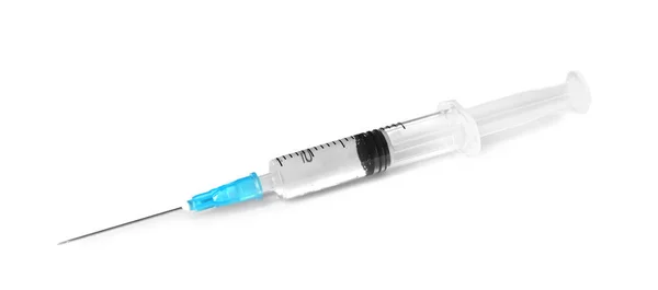 Plastic Syringe Medicament White Background Medical Care — Stock Photo, Image