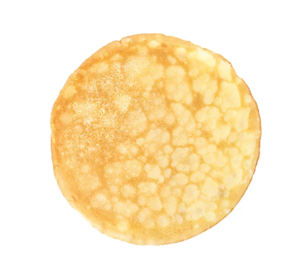 Läcker Tunn Pannkaka Vit Bakgrund Ovanifrån — Stockfoto