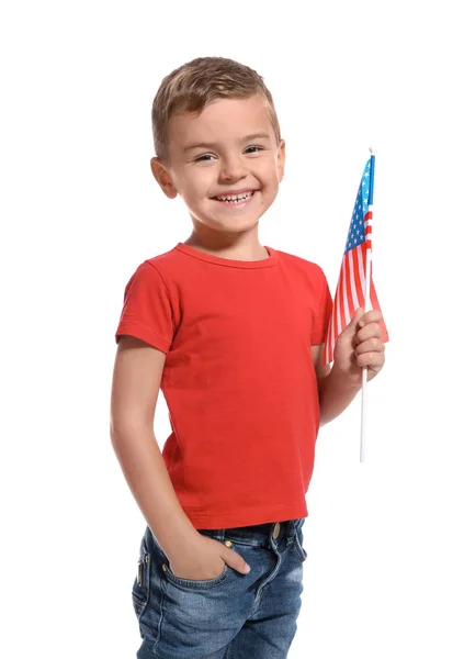 Little Boy American Flag White Background — Stock Photo, Image