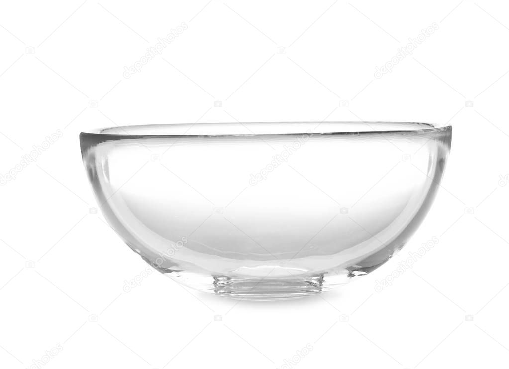 Glass bowl on white background. Washing dishes
