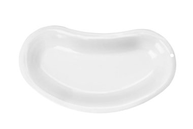 Beyaz arka planda, üstten görünüm boş böbrek çanağı. Tıbbi nesne