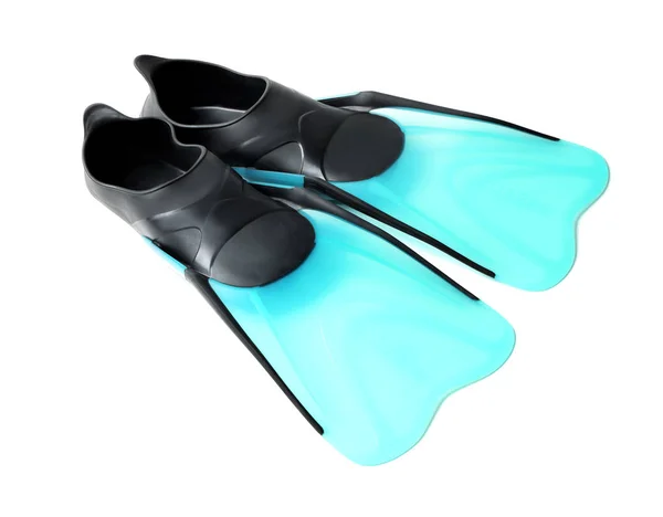 Paar Blauwe Flippers Witte Achtergrond — Stockfoto