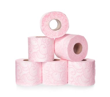 Beyaz arka plan üzerinde renkli tuvalet Kağıt rulolar