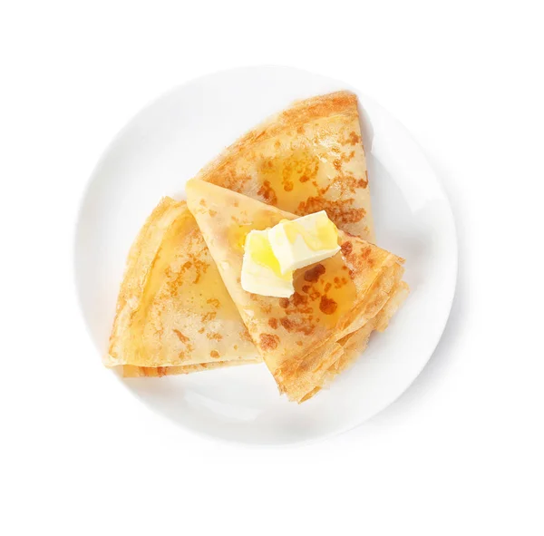 버터와 접시에 접힌된 팬케이크 — 스톡 사진