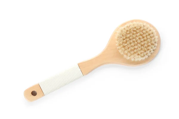 Bath Brush Made Bamboo White Background Top View — Stock Photo, Image