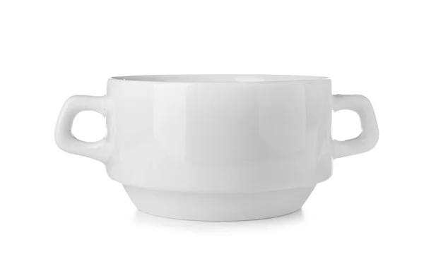 Μπολ Κεραμικό Σούπα Χώρο Για Κείμενο Λευκό Φόντο Πλύσιμο Πιάτων — Φωτογραφία Αρχείου