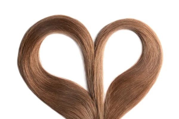 Cuore Fatto Capelli Castani Serrature Sfondo Bianco — Foto Stock