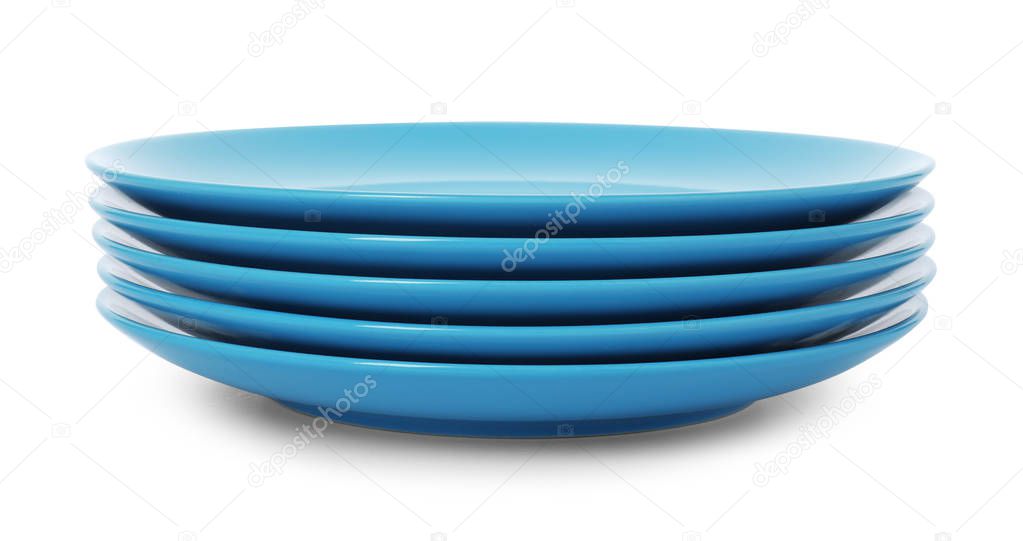 Stack of clean plates on white background. Washing dishes