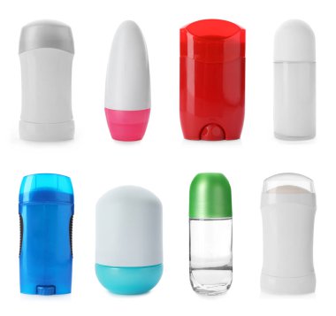 Beyaz arka plan üzerinde farklı deodorantlar ile ayarla