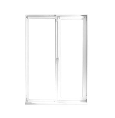 Beyaz arka plan üzerine açık Stor perde ile modern pencere