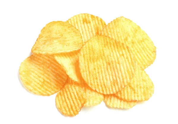 Lekkere Gerimpelde Potato Chips Witte Achtergrond — Stockfoto