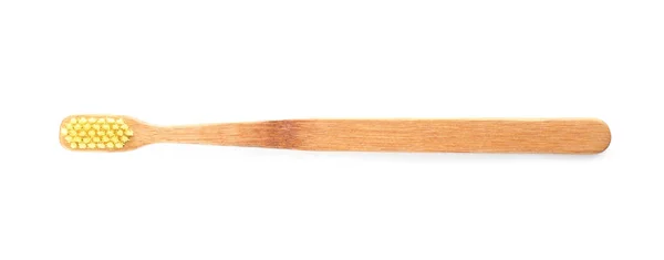 Bambu Beyaz Arka Plan Üstten Görünüm Üzerinde Yapılan Diş Fırçası — Stok fotoğraf