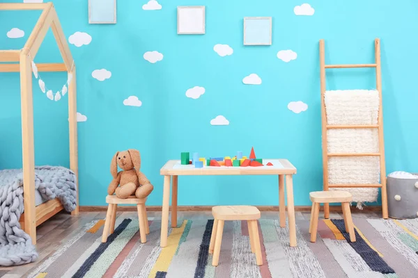 Gyönyörű Gyermek Szobabelső Fából Készült Bútorok Játékok — Stock Fotó