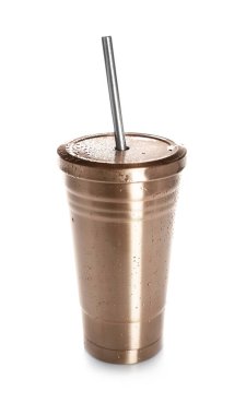 Beyaz izole saman ile Altın kahve fincanı