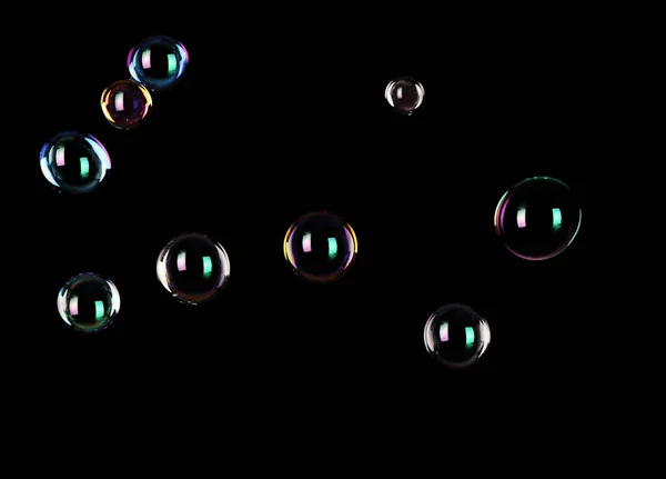Schöne Transluzente Seifenblasen Auf Dunklem Hintergrund — Stockfoto