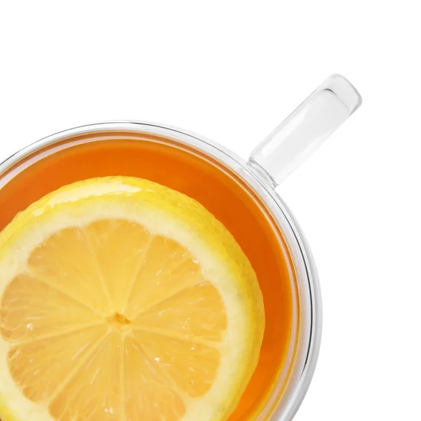 Чашка Чая Лимоном Белом Фоне — стоковое фото