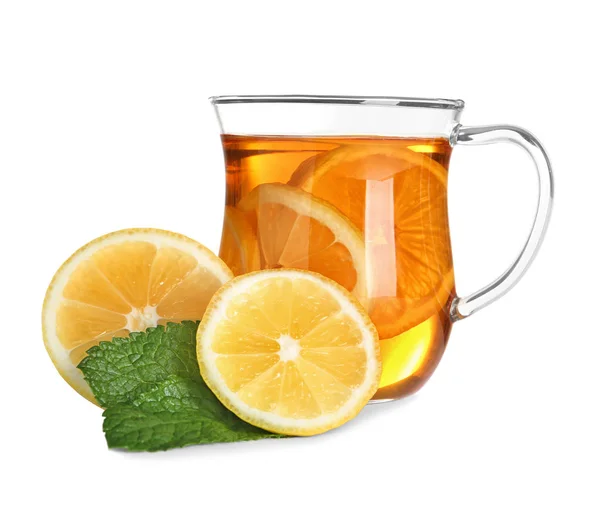 Чашка Чая Лимона Мяты Белом Фоне — стоковое фото