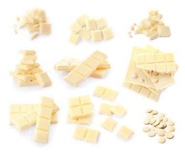 Beyaz arka planda lezzetli çikolatalar.