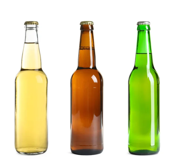 Set Different Beer Bottles White Background — Stock Photo, Image