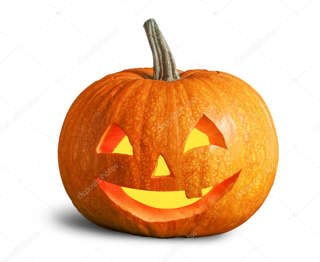 Halloween pumpkin head jack lantern on white background