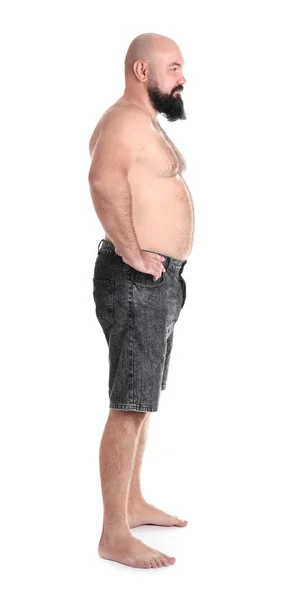 Portret Van Volledige Lengte Van Fat Man Witte Achtergrond Verlies — Stockfoto