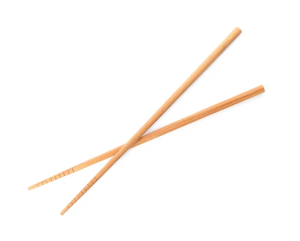 Chopsticks Feitos Bambu Fundo Branco Vista Superior — Fotografia de Stock