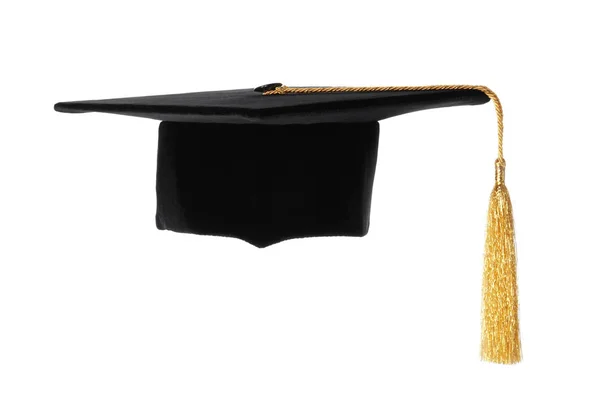 Καπέλο Αποφοίτησης Χρυσό Φούντα Απομονωθεί Λευκό — Φωτογραφία Αρχείου