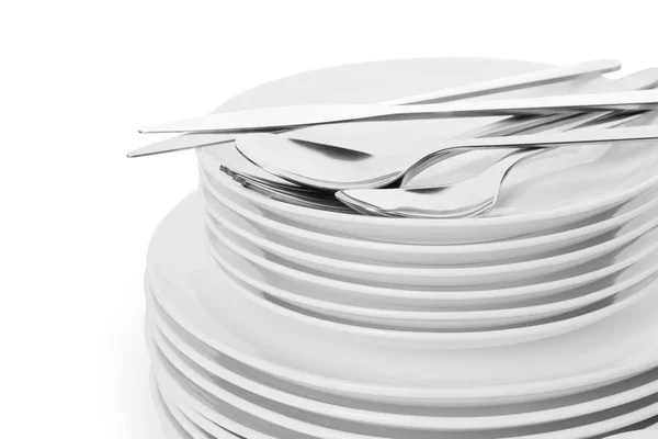 Set Clean Tableware White Background Closeup Washing Dishes — Stock Photo, Image