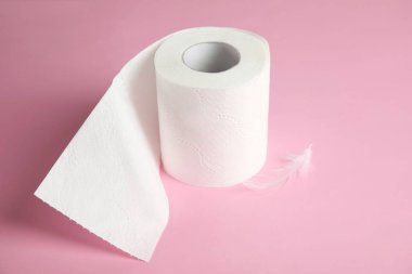 Tuvalet kağıdı rulo tüy ile renk arka plan üzerinde