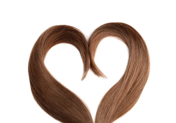 Cuore Fatto Capelli Castani Serrature Sfondo Bianco — Foto Stock