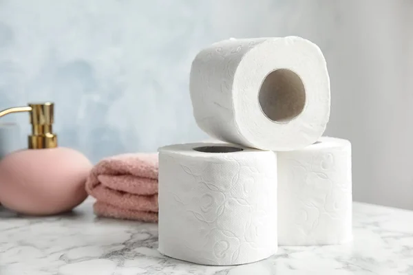Rouleaux Papier Toilette Sur Table Hygiène Personnelle — Photo