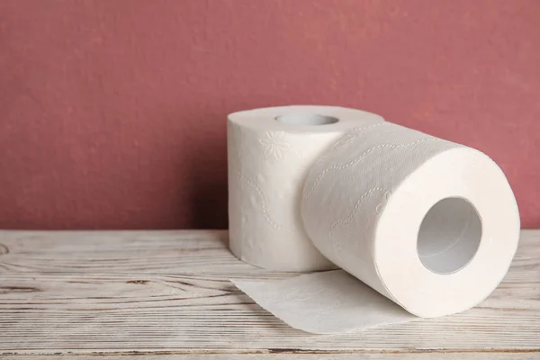 Toilet Paper Rolls Table Space Text — Stock Photo, Image