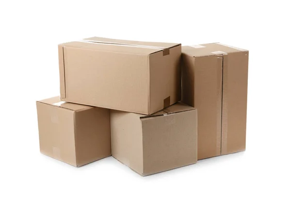 Cardboard Boxes White Background Mockup Design — Stock Photo, Image